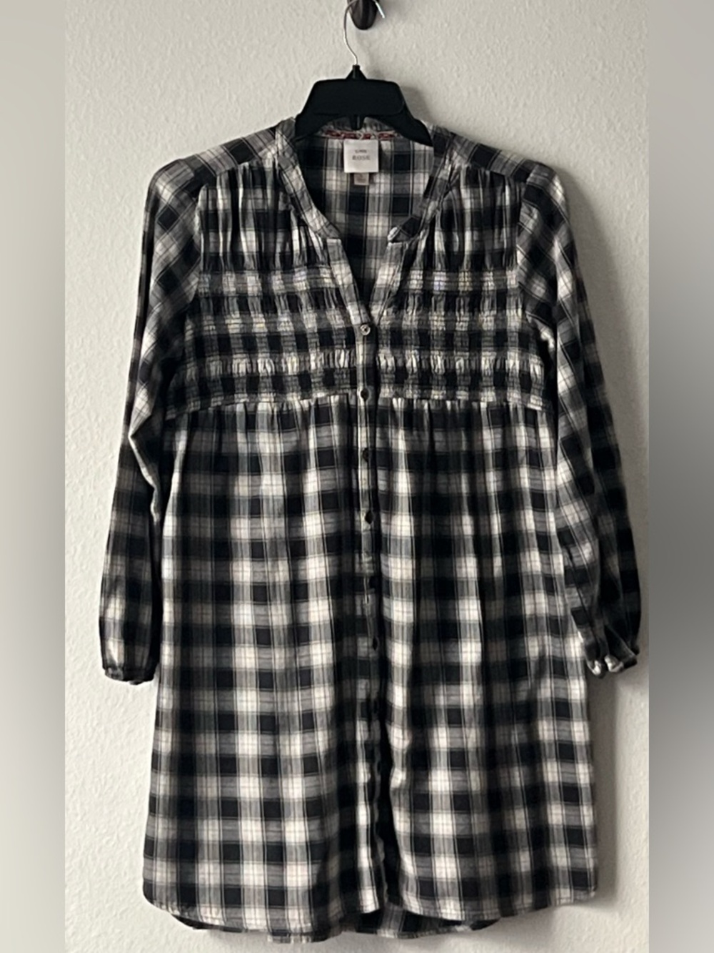Knox Rose Black & White Plaid Smocked Mini Dress, Size L